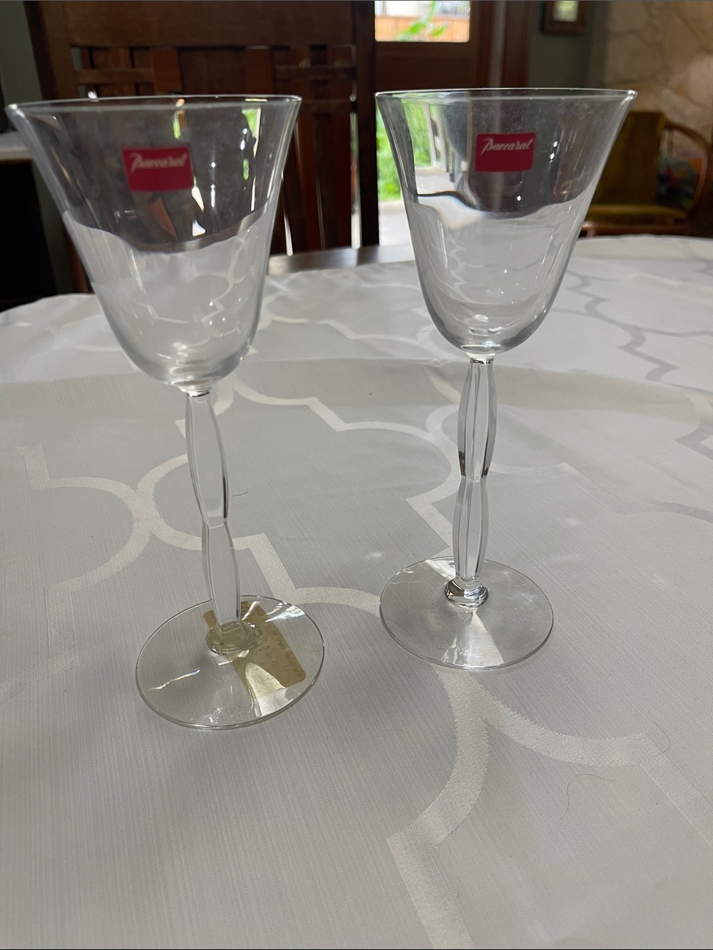 Baccarat Clear Crystal Faceted Stem Wine Glasses - Clear